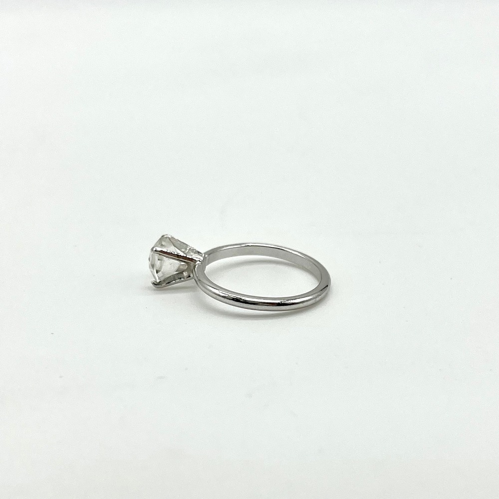 Silver Tone Ring with Round Faceted Stone Size 7 Statement Jewelry - Picture 7 of 7
